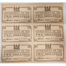 FIJI 1942 . TWO 2 SHILLING BANKNOTES . SPECIMEN . UNCUT SHEET OF 6